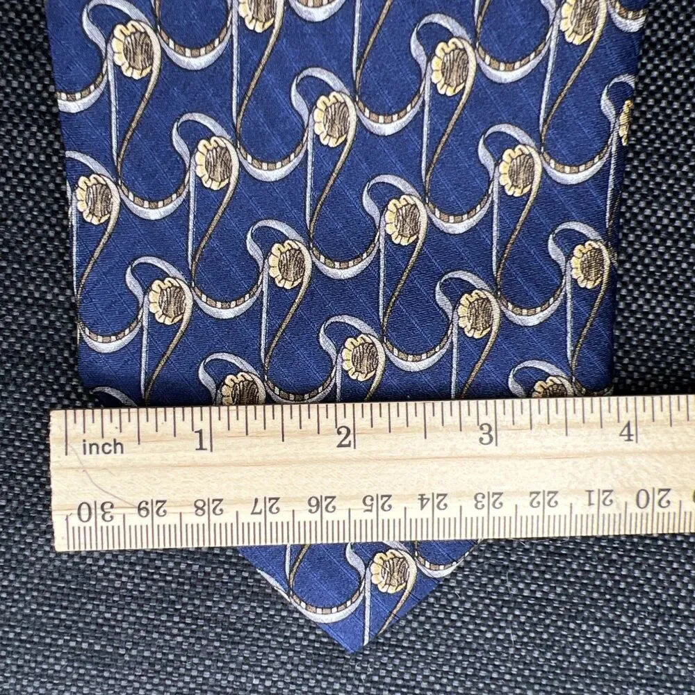 Vintage Valentino Cravatte 100% Silk Neck Tie Made in Italy Blue Gold